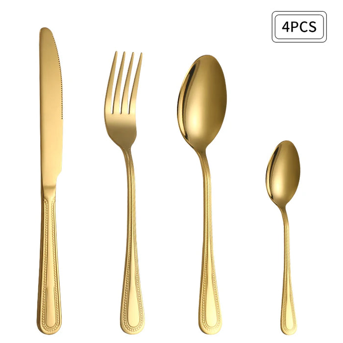 24 Piece Gold Stainless Steel Cutlery Set For Restaurant Kitchen