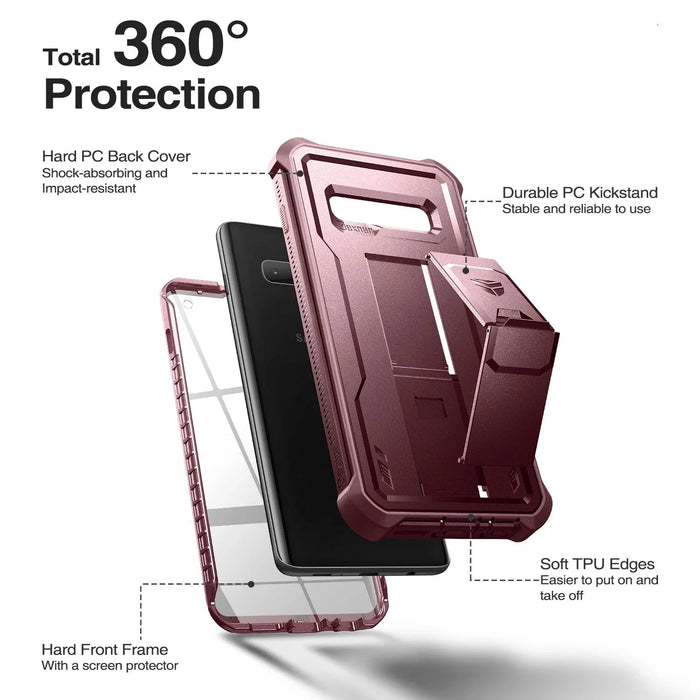 For Samsung Galaxy S10 Case Full Body Bumper Military Grade Armor Shockproof Kickstand Shell Case With Built In Screen Protector