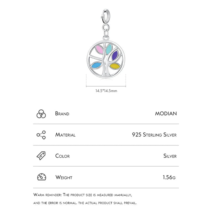 925 Sterling Silver Rainbow Enamel Pendant For Women Diy Bracelet & Necklaceluck Tree Charms