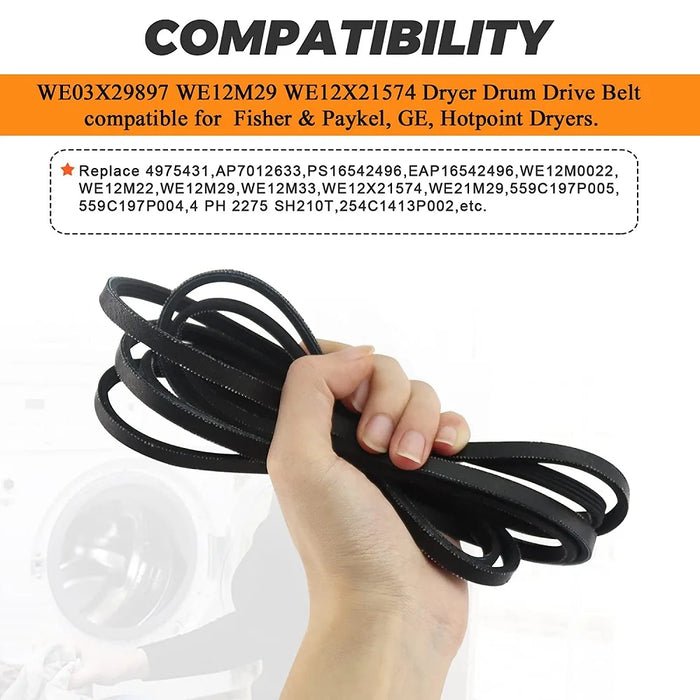 We12M29 We03X29897 We12X21574 Dryer Drum Drive Belt Replace We12M22 We120122 Ap4565702 Ps3408299 134163500 89-1 / 2 Inches Length
