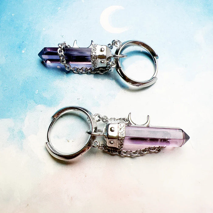 925 Sterling Silver Hexagon Moon Amethyst Hoop Earrings Real For Women
