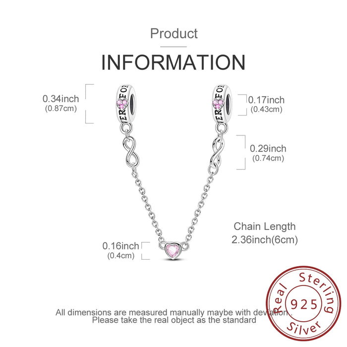 925 Sterling Silver Love Safety Beads Fits Bracelets & Necklaces Women Diy Gift