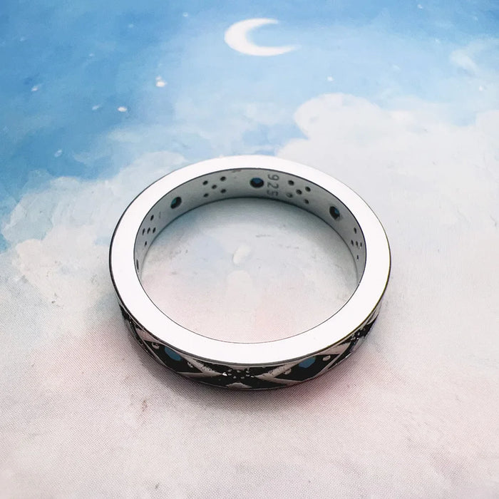 925 Sterling Silver Blue Asian Ornaments Fine Ring For Women