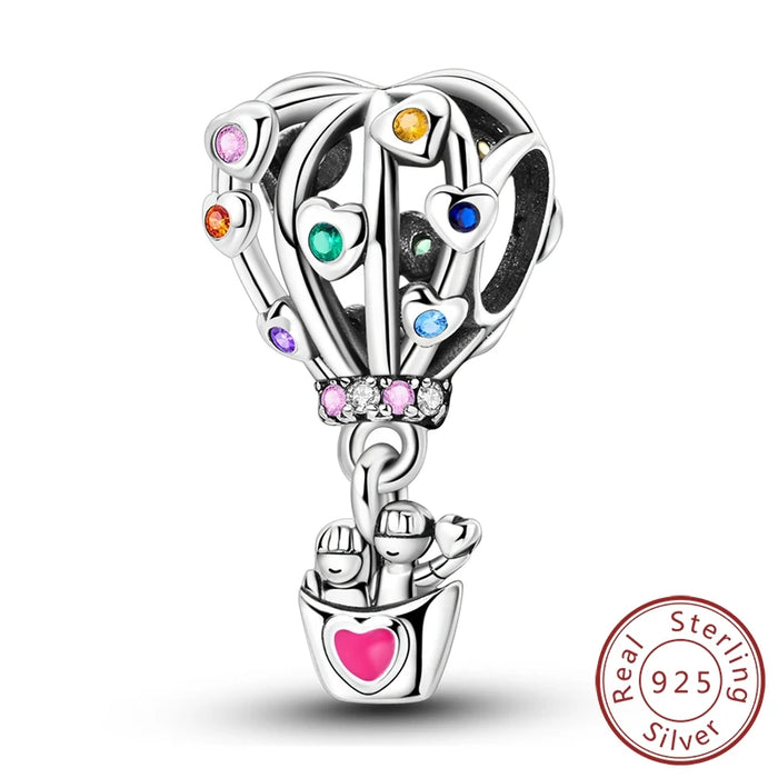 925 Sterling Silver Hot Air Balloon Charm Pendant Fits Bracelet Diy Gift