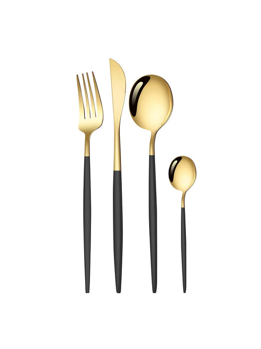 4 Piece Black Gold Stainless Steel Cutlery Set