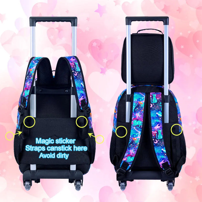 3 Piece Girls Rolling Backpack Set With Lunch Bag