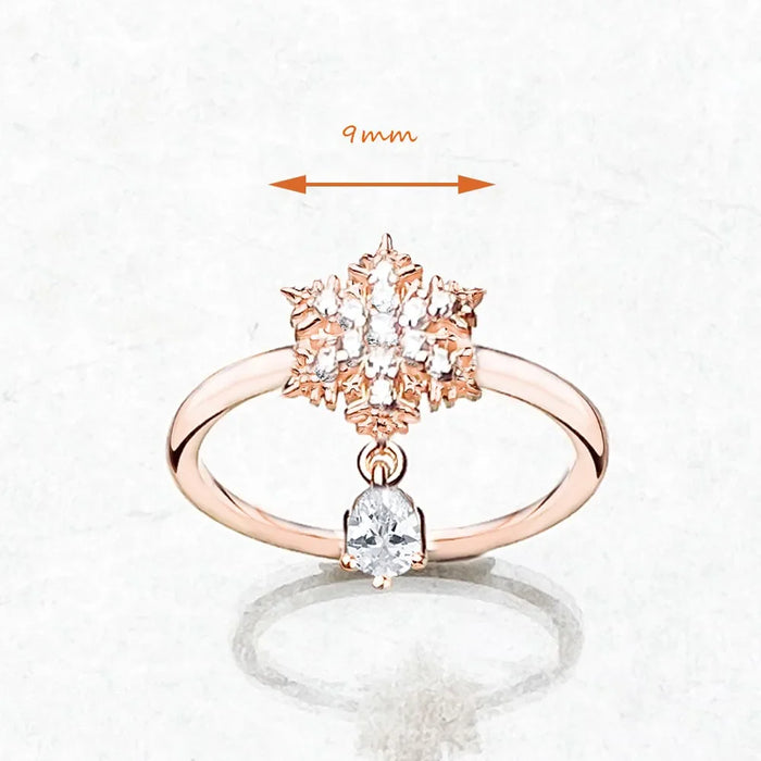 925 Sterling Silver Snowflake Rose Gold Ring With White Stones Romantic Gift For Women