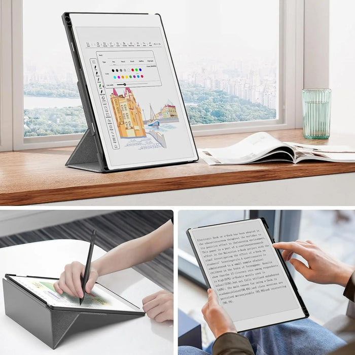 For Remarkable Paper Pro 2024 11.8 Inch Premium Leather Trifold Stand Case With Pen Holder