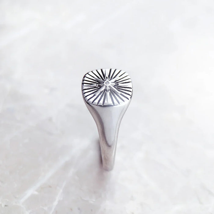 925 Sterling Silver Vintage Star Signet Ring Unisex Jewelry