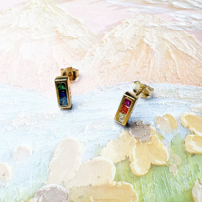 925 Sterling Silver Colourful Stone Stud Earrings