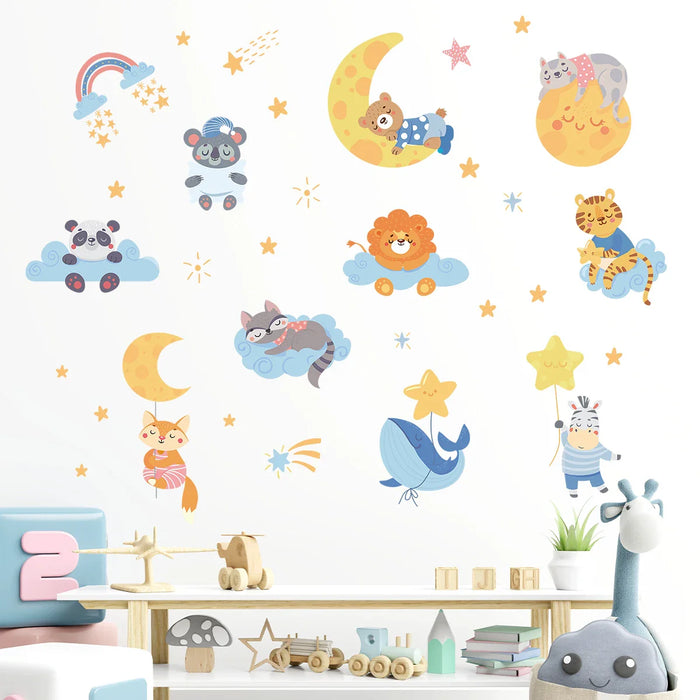Adorable Cartoon Animal Wall Decals For Kids Room Decor