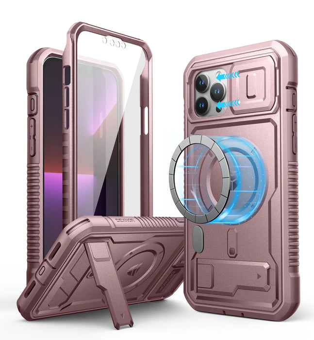 For Iphone 13 Pro Max Full Body Rugged Armor Shockproof Magnetic Case With Camera Case And Built-In Screen Protector Kickstand