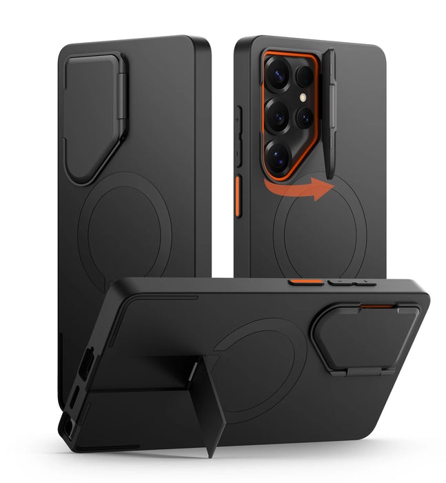 For Samsung Galaxy S25 Ultra 6.9 Inch Magnetic Protective Case With Camera Protector & Adjustable Metal Kickstand