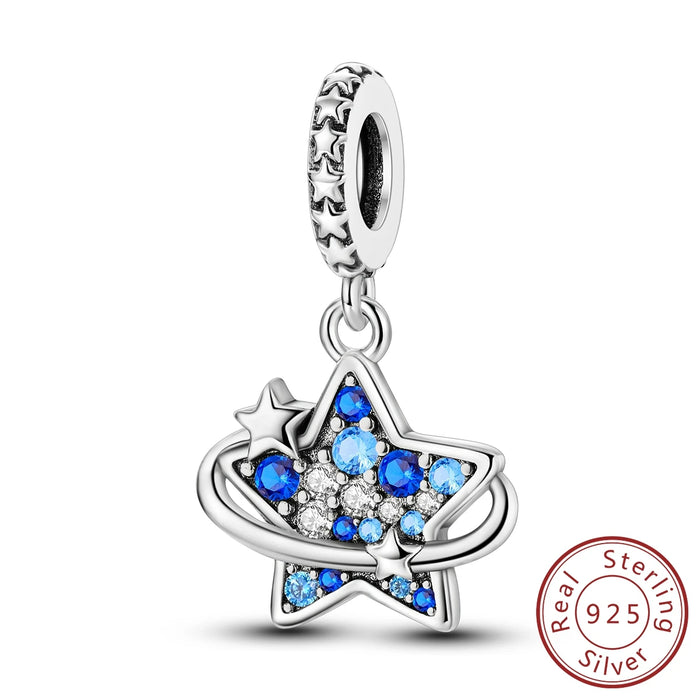 925 Sterling Silver Blue Star Pendant Fits Bracelet Diy Gift For Women