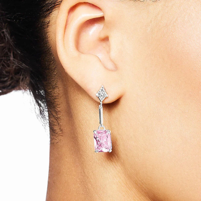 925 Sterling Silver Stylish Pink Stone Drop Earrings For Women