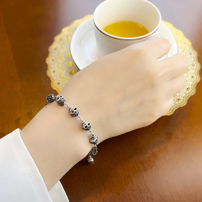 925 Sterling Silver Punk Skull Pave Link Chain Bracelet For Women Men Party