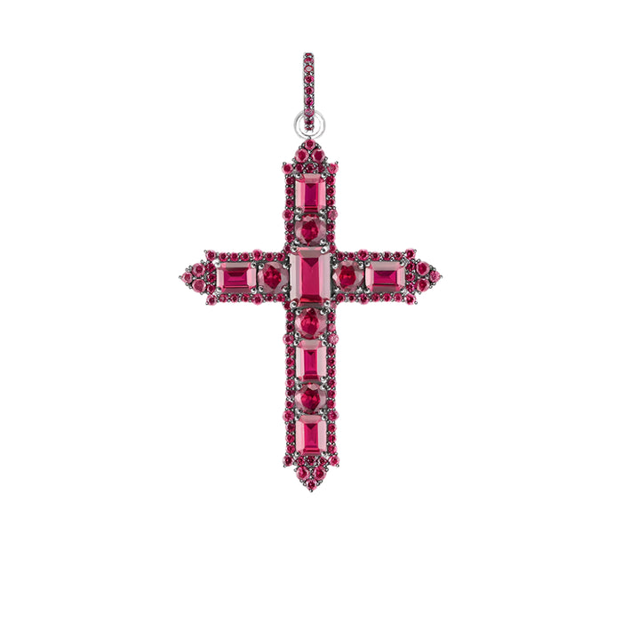 925 Sterling Silver Cross Pendant With Rose Stone Fashion Jewelry For Women