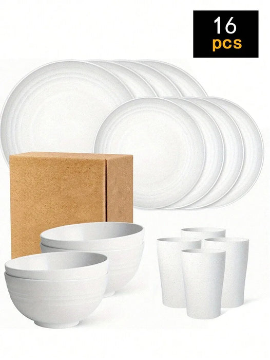 4 / 16 / 24 Piece Reusable Plastic Tableware Set For Family Picnics & School Supplies