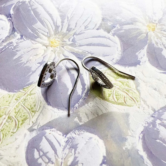 925 Sterling Silver Romantic Gift Heart Earrings White Stone