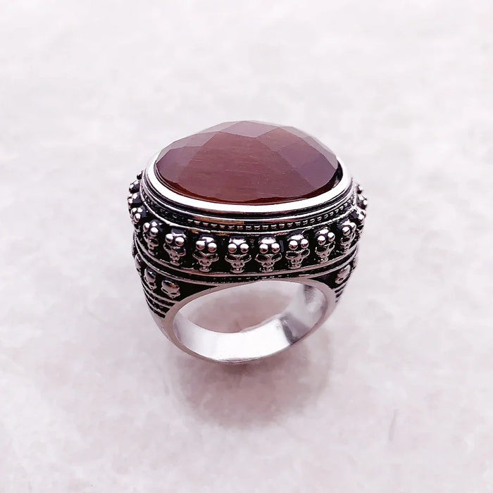 925 Sterling Silver Vintage Tiger Eye & Skull Ring Unisex