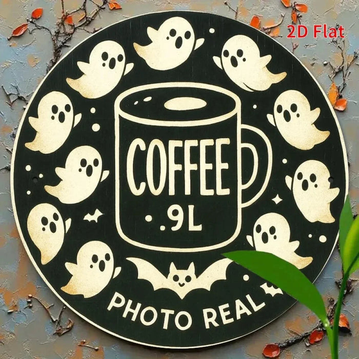 2D Flat Retro Round Iron Sign Coffee & Ghosts For Bedroom / Dining Room