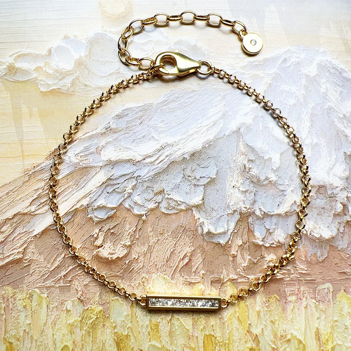 925 Sterling Silver Rectangular White Stone Gold Bracelet Women Jewelry