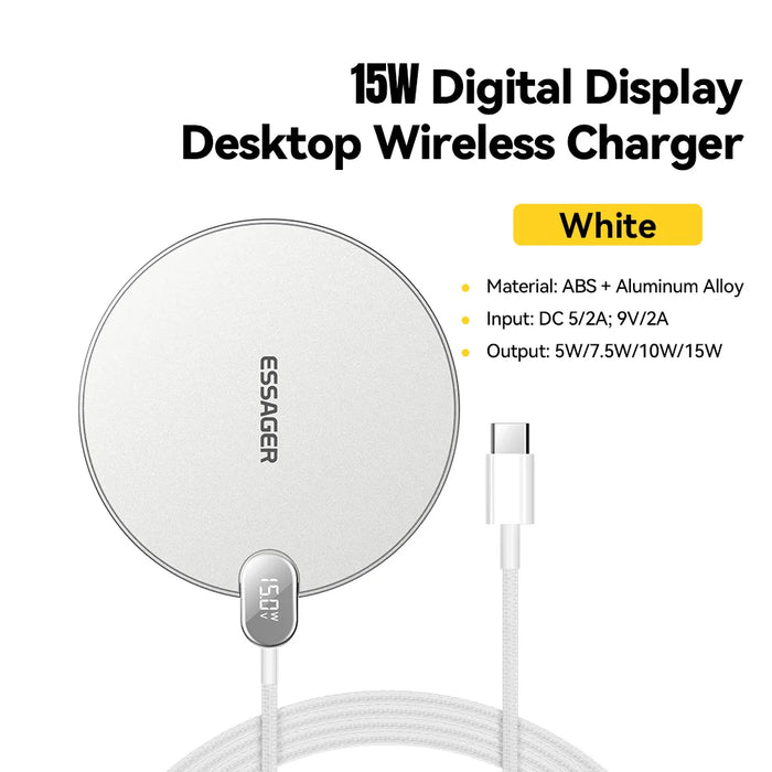 15W Wireless Charger Led Digital Display Fast Wireless Charging Pad For Iphone 16 15 14 Pro Max Samsung 23 Xiaomi Huawei