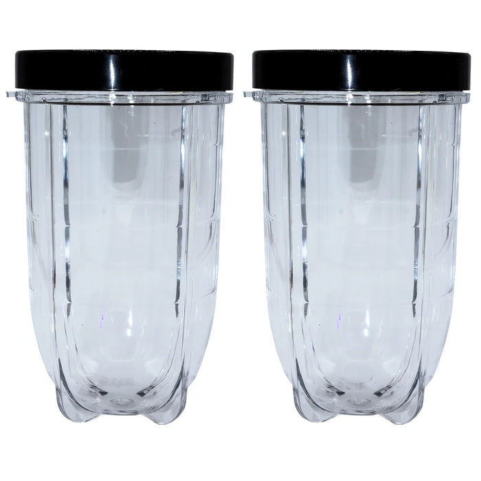 2 Pack 16 Ounce Tall Cup With Black Jar Lid Compatible With Magic Bullet Blender Juicer 250W Mb1001