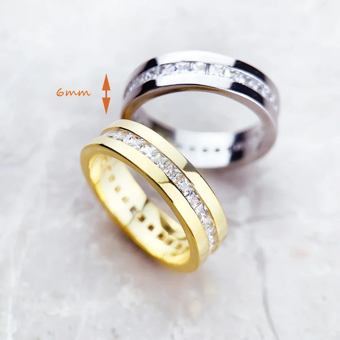 925 Sterling Silver Dazzling Zircon Band Ring Fine Jewelry For Women Elegant European Style