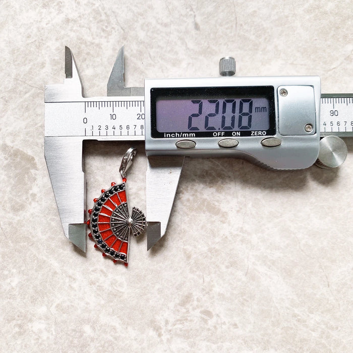 925 Sterling Silver Red Fan Spring Pendant Fashion Jewelry For Women