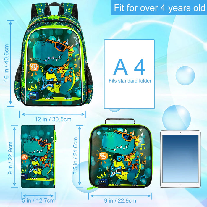 16 Inch Dino Backpack Set For Boys School Ready