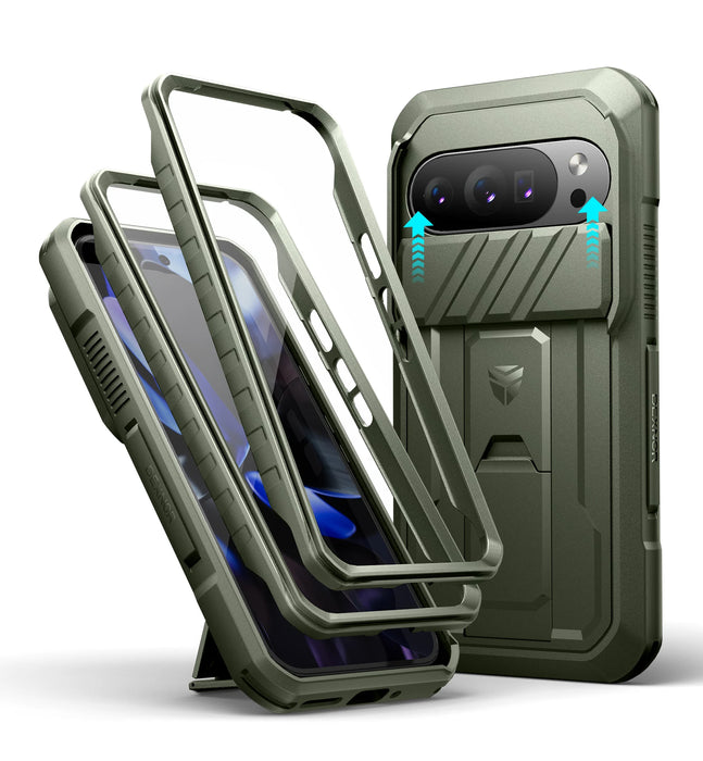 For Google Pixel 10 / 10 Pro Rugged Bumper Shockproof Case With Slide Camera Case And Built-In Screen Protector Kickstand