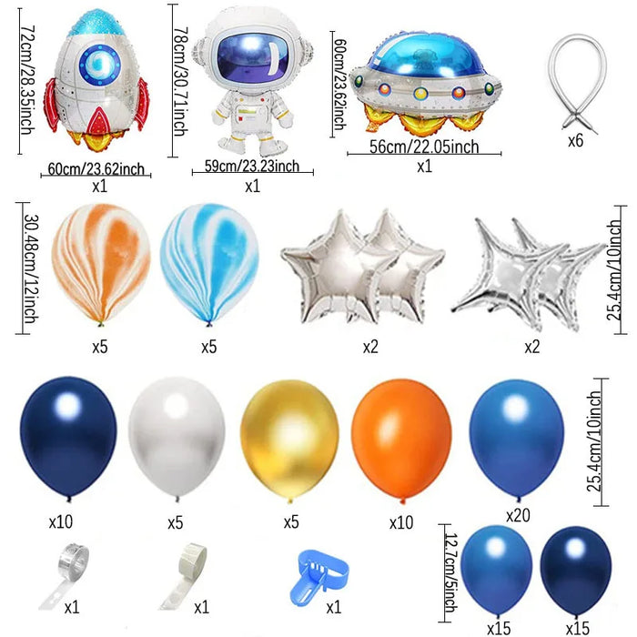 106Pcs Space-Themed Birthday Party Set Astronaut Anomalous Balloon Night Blue Silver Orange Birthday Balloon Decoration