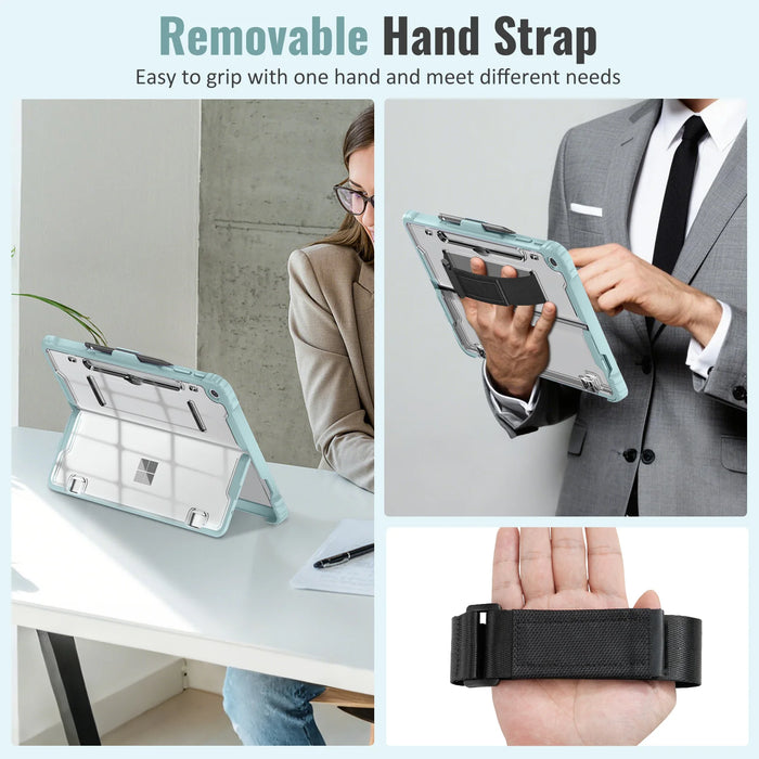 For Microsoft Surface Pro 12" 2025 All-In-One Rugged Transparent Protective Case With Pen Holder & Hand Strap