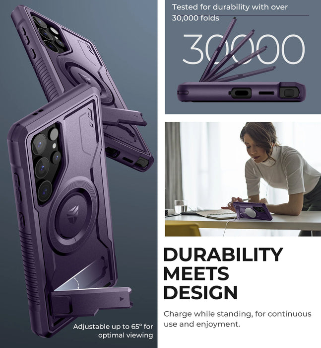 For Samsung Galaxy S24 Ultra 5G Full Body Shockproof Magnetic Case With Built-In Kickstand And Screen Protector