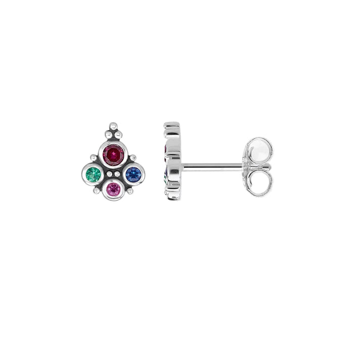 925 Sterling Silver Colourful Stones Stud Earrings