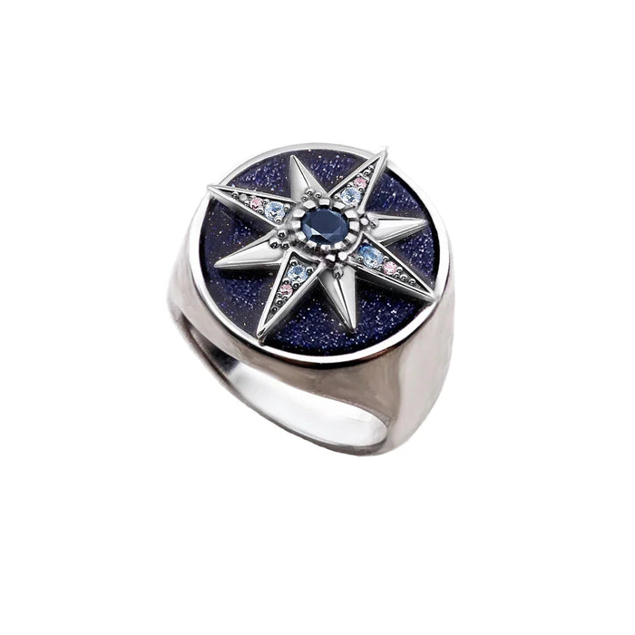 925 Sterling Silver Boho Star Signet Ring Lucky For Women