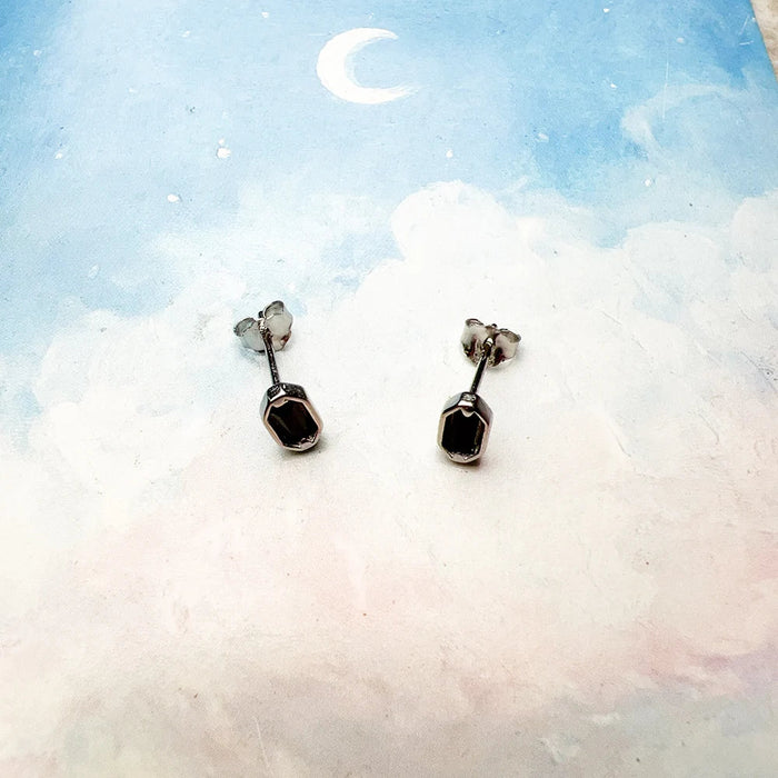 925 Sterling Silver Black Crocodile Eye Stud Earrings