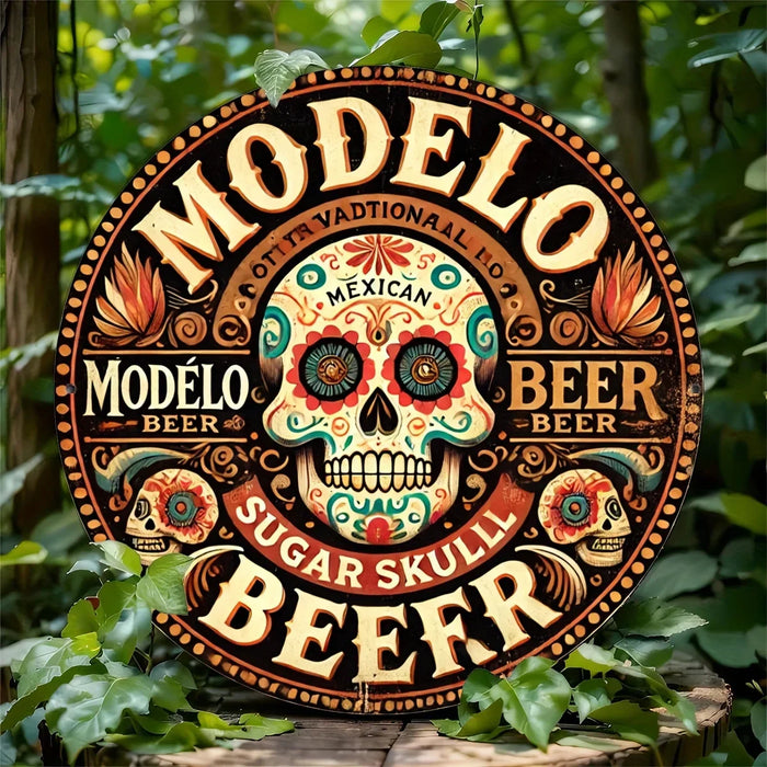 Vintage Iron Sugar Skull Beer Sign 7.9 Inches