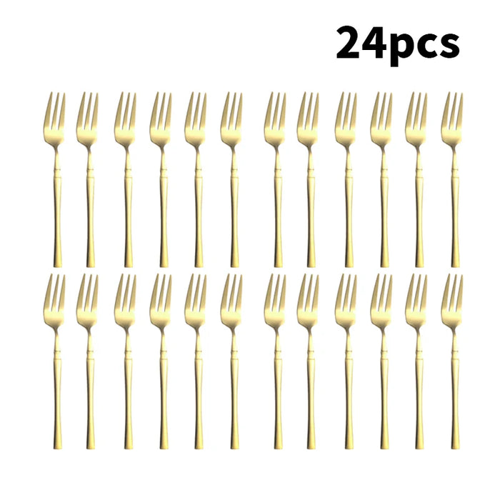 4 / 8 / 12 Piece Stainless Steel Gold Dessert Fork Set