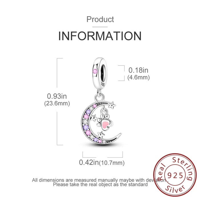 925 Sterling Silver Star Moon Paw Pendant Fits Bracelets & Necklaces