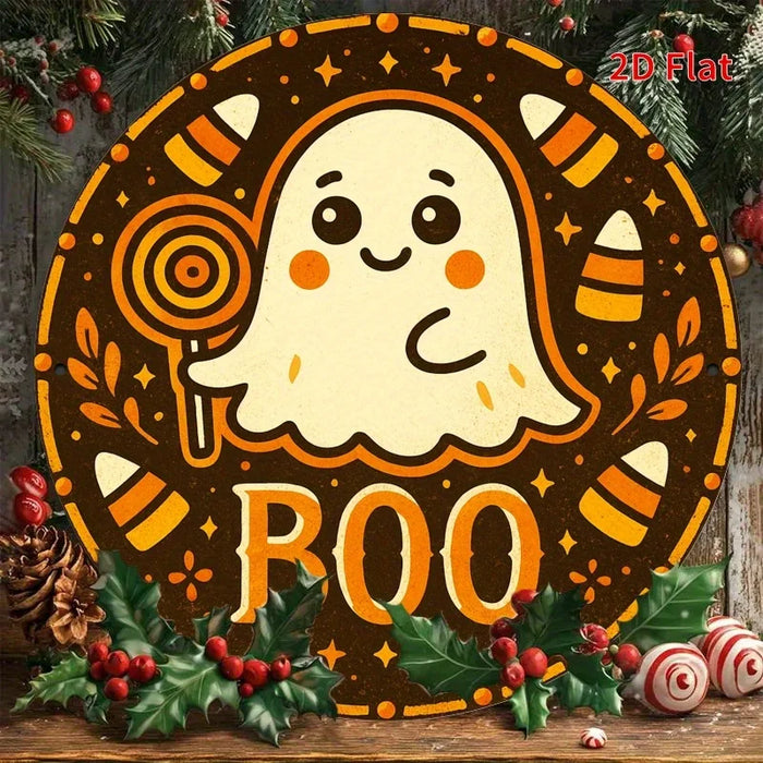 Retro Round Iron Sign Cute Ghosts & Candies For Bedroom Dining Or Living Room