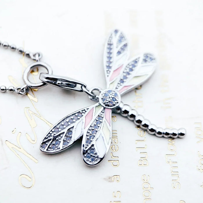 925 Sterling Silver Dragonfly Filigree Charm Necklace Fashion For Women