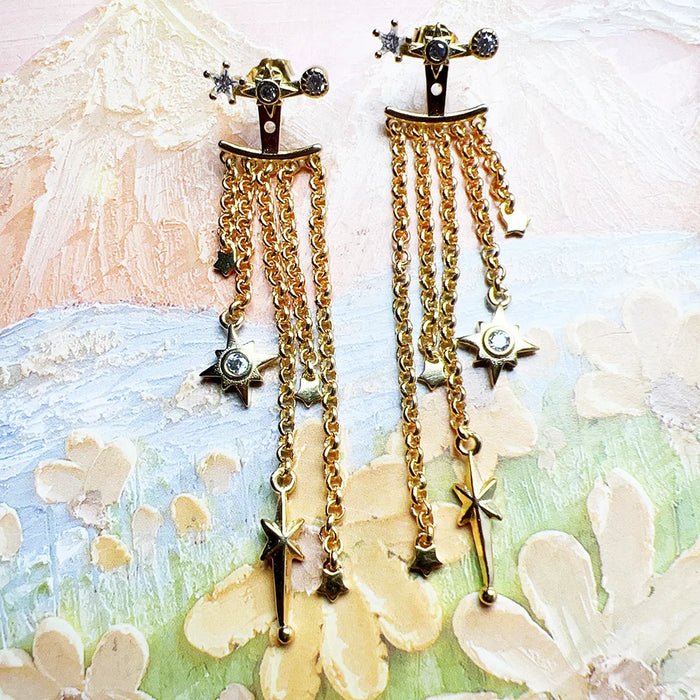 925 Sterling Silver Boho Star Drop Earrings With Gold Plating European Style Fine Jewelry For Women