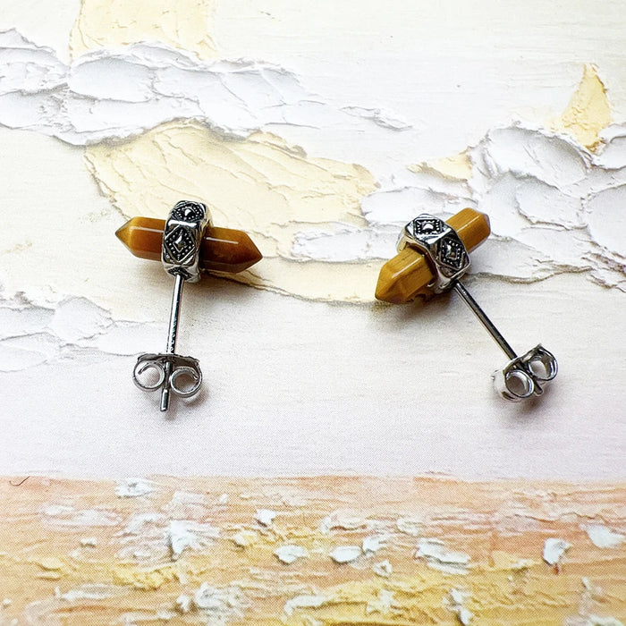 925 Sterling Silver Vintage Tiger Eye Stud Earrings