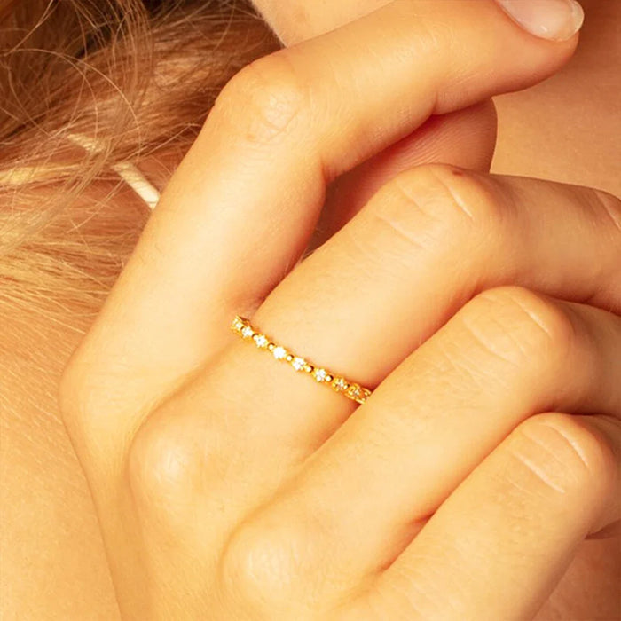 925 Sterling Silver Delicacy Dots Ring With White Stones Trend Fine Jewelry For Women