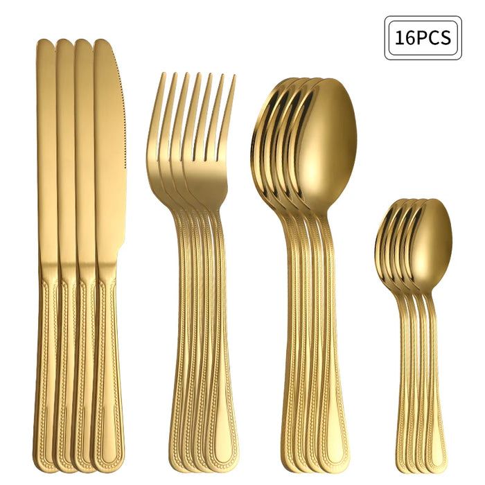 24 Piece Gold Stainless Steel Cutlery Set For Restaurant Kitchen