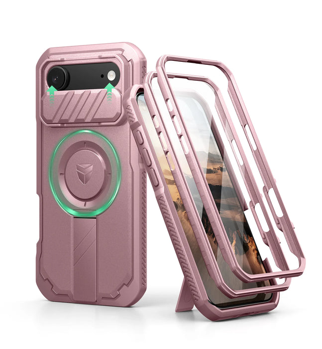 For Iphone 17 Air Rugged Armor Shockproof Case With Built-In Sliding Camera Case And Built-In Screen Protector Kickstand