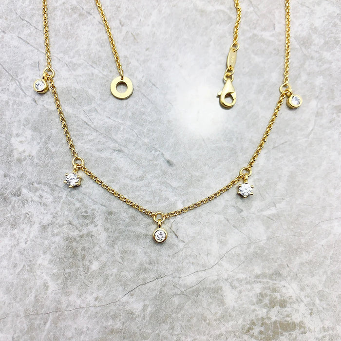 925 Sterling Silver Gold Chain Necklace With White Stones Fine Jewelry For Women European Design