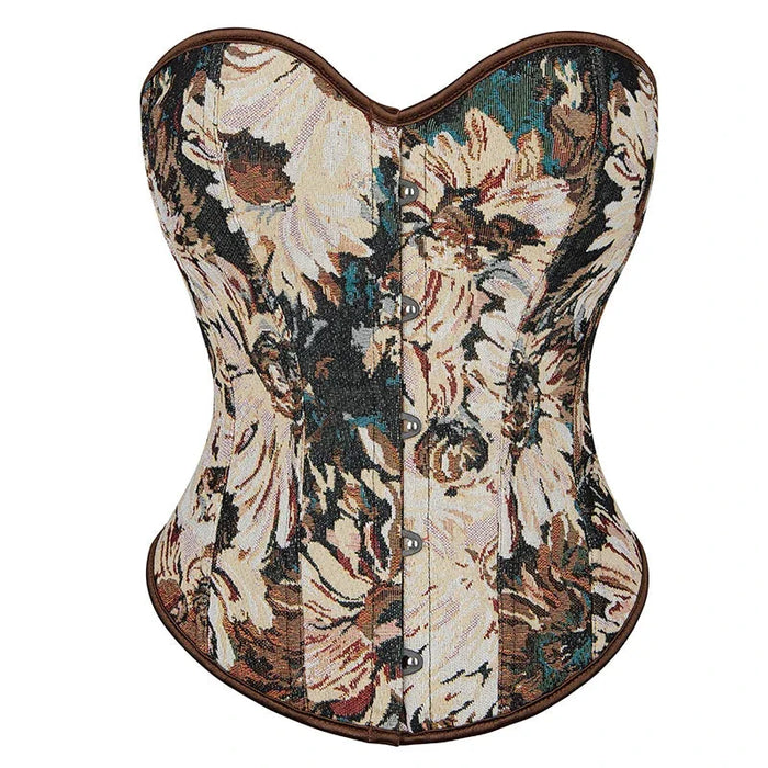 Floral Embroidered Steampunk Corselet Plus Size S-6Xl With Busk